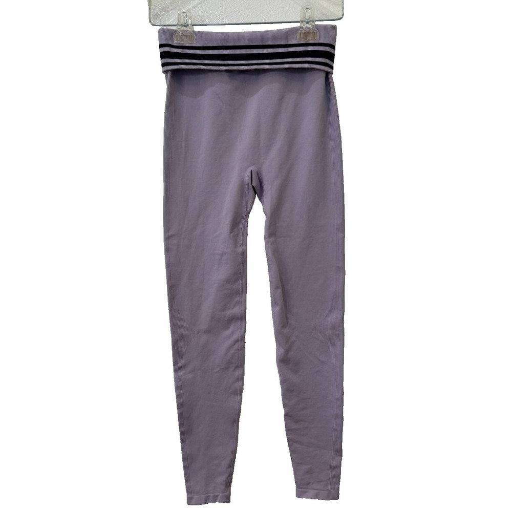 Victoria's Secret Pink Size Small Leggings Lavender Navy Stripe Fold Over Ribbed